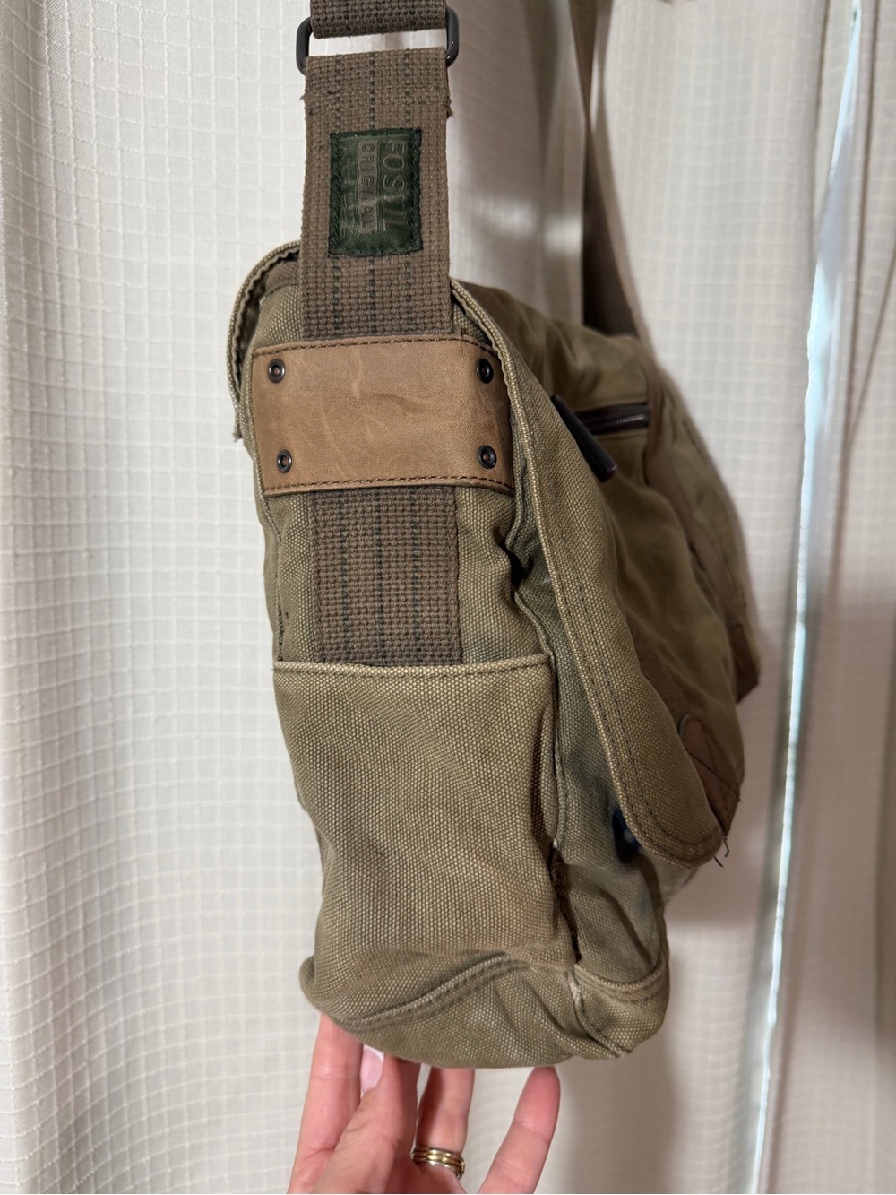 Fossil men’s laptop crossbody Canvas Messenger Bag VTG army green 90s travel - Picture 5 of 9